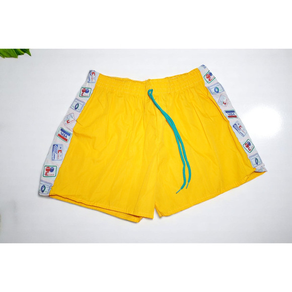 Vintage Retro Yellow Swim Trunks – Size 40 – Credit Card Print Trim – Made in It - Picture 2 of 7
